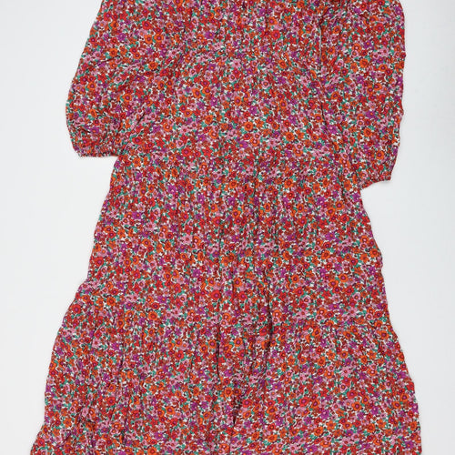 Marks and Spencer Womens Multicoloured Floral Viscose Fit & Flare Size 12 Boat Neck Pullover