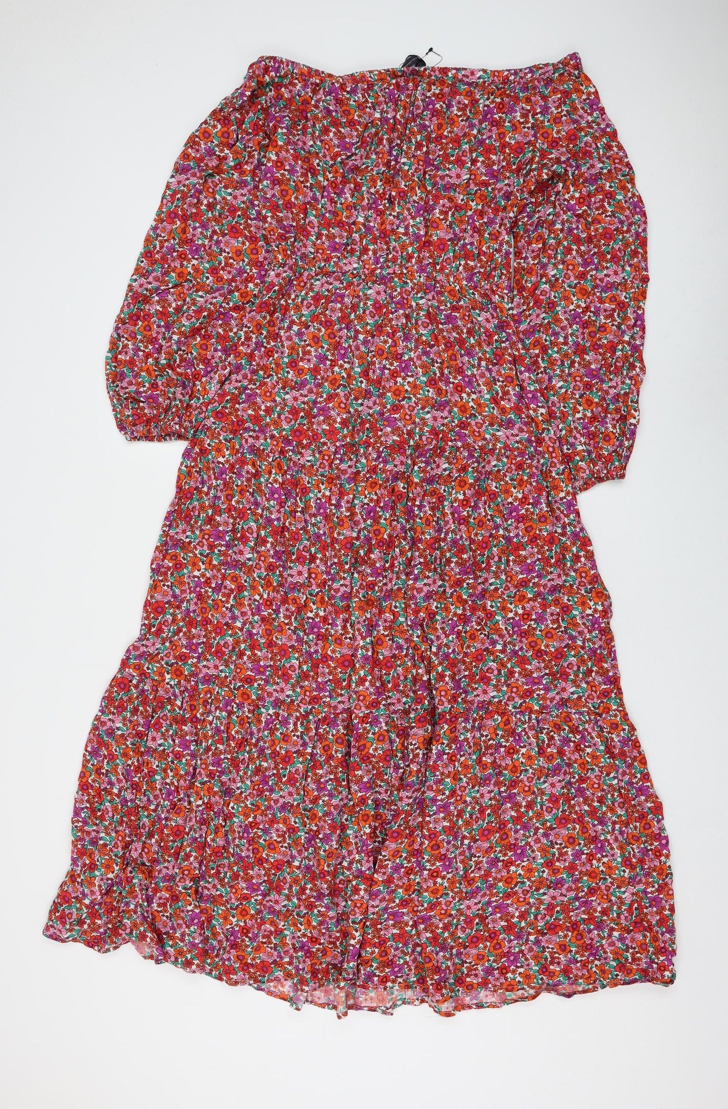 Marks and Spencer Womens Multicoloured Floral Viscose Fit & Flare Size 12 Boat Neck Pullover