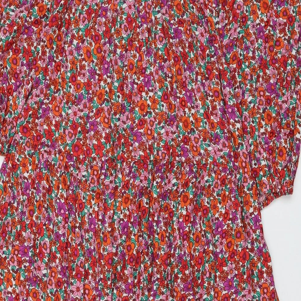 Marks and Spencer Womens Multicoloured Floral Viscose Fit & Flare Size 12 Boat Neck Pullover