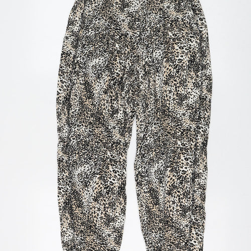 Marks and Spencer Womens Beige Animal Print Viscose Jogger Trousers Size 8 L26 in Regular