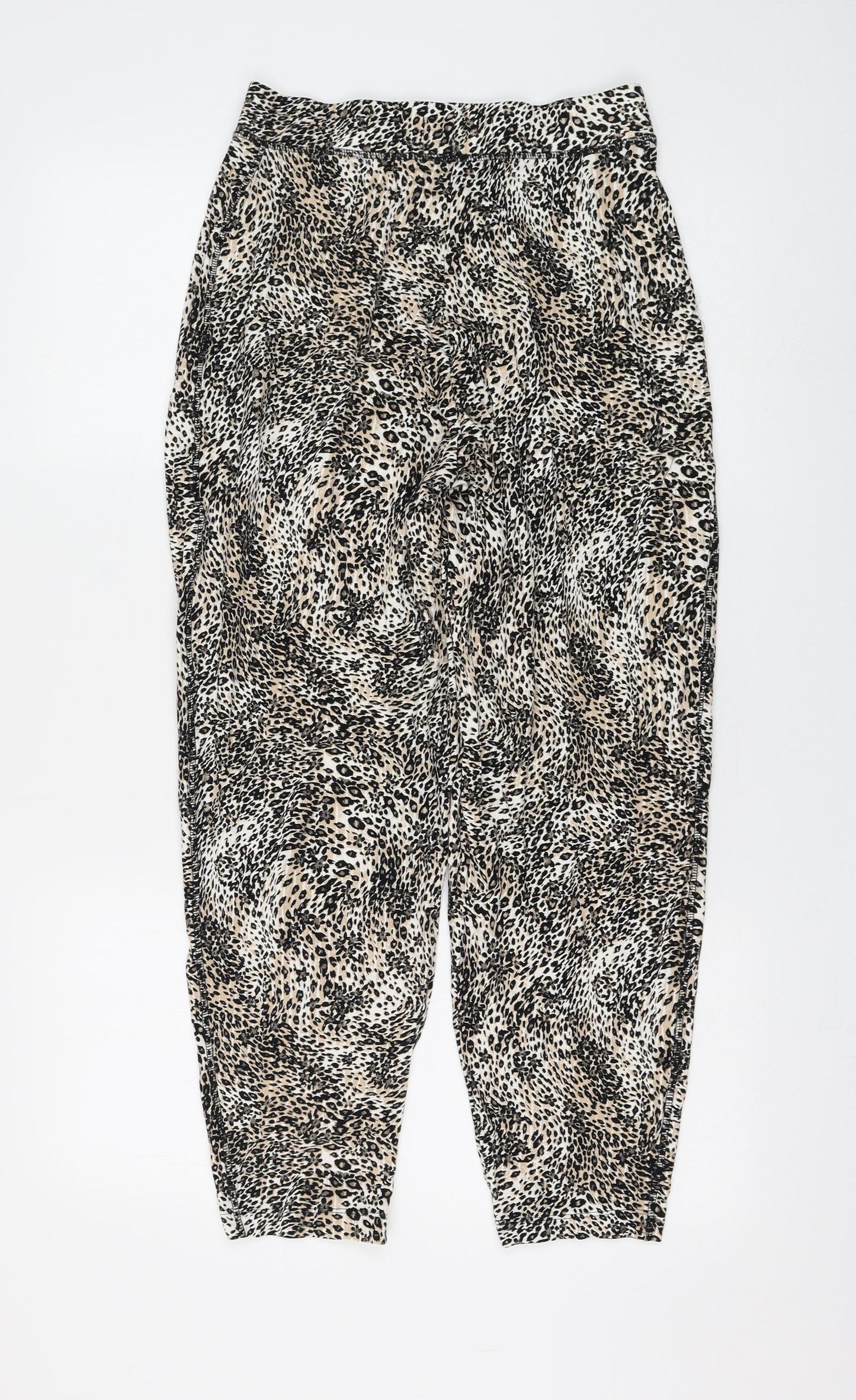 Marks and Spencer Womens Beige Animal Print Viscose Jogger Trousers Size 8 L26 in Regular