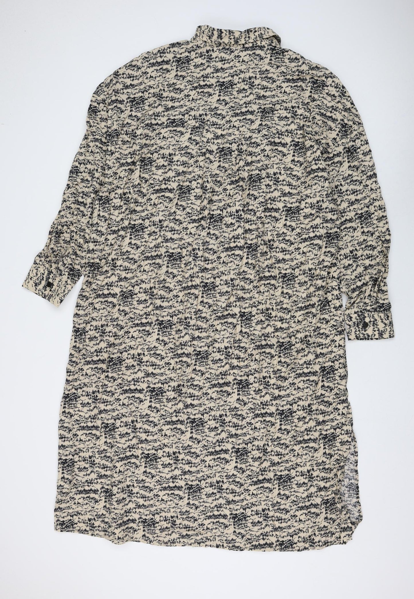 Primark Womens Beige Geometric Viscose Shirt Dress Size 20 Collared Button