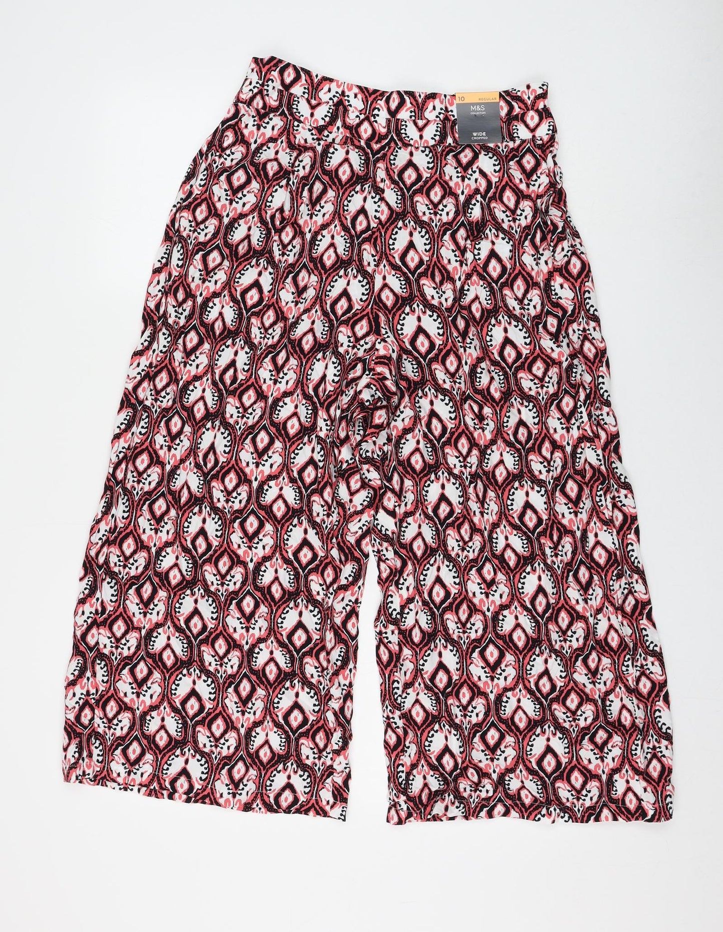 Marks and Spencer Womens Multicoloured Geometric Viscose Cropped Trousers Size 10 L22 in Regular