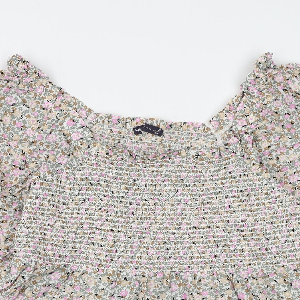 Marks and Spencer Womens Multicoloured Floral Cotton Basic Blouse Size 22 Square Neck