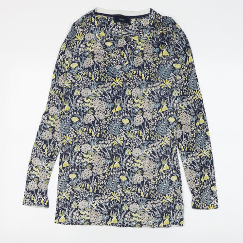 NEXT Womens Blue V-Neck Floral Cotton Pullover Jumper Size 8
