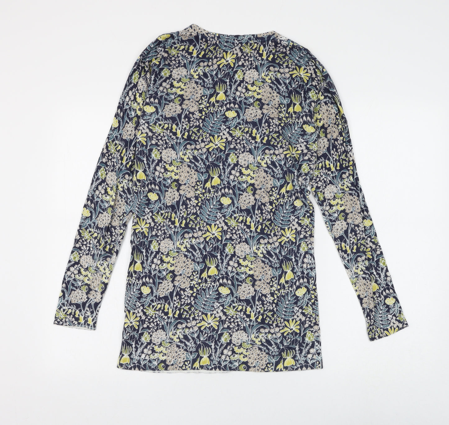 NEXT Womens Blue V-Neck Floral Cotton Pullover Jumper Size 8