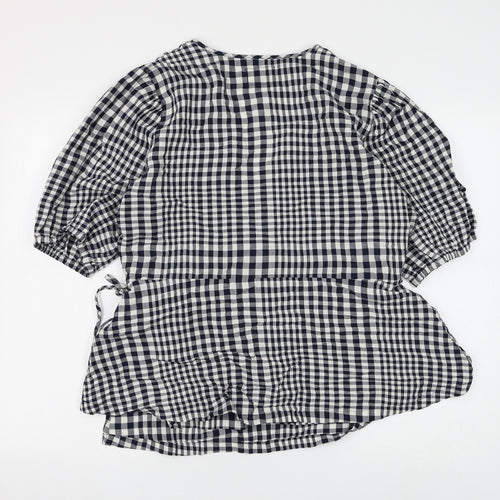 Marks and Spencer Womens Blue Check Viscose Wrap Blouse Size 18 V-Neck