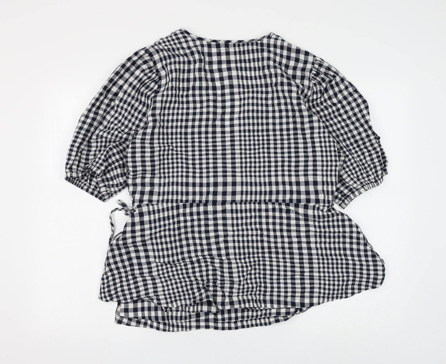Marks and Spencer Womens Blue Check Viscose Wrap Blouse Size 18 V-Neck