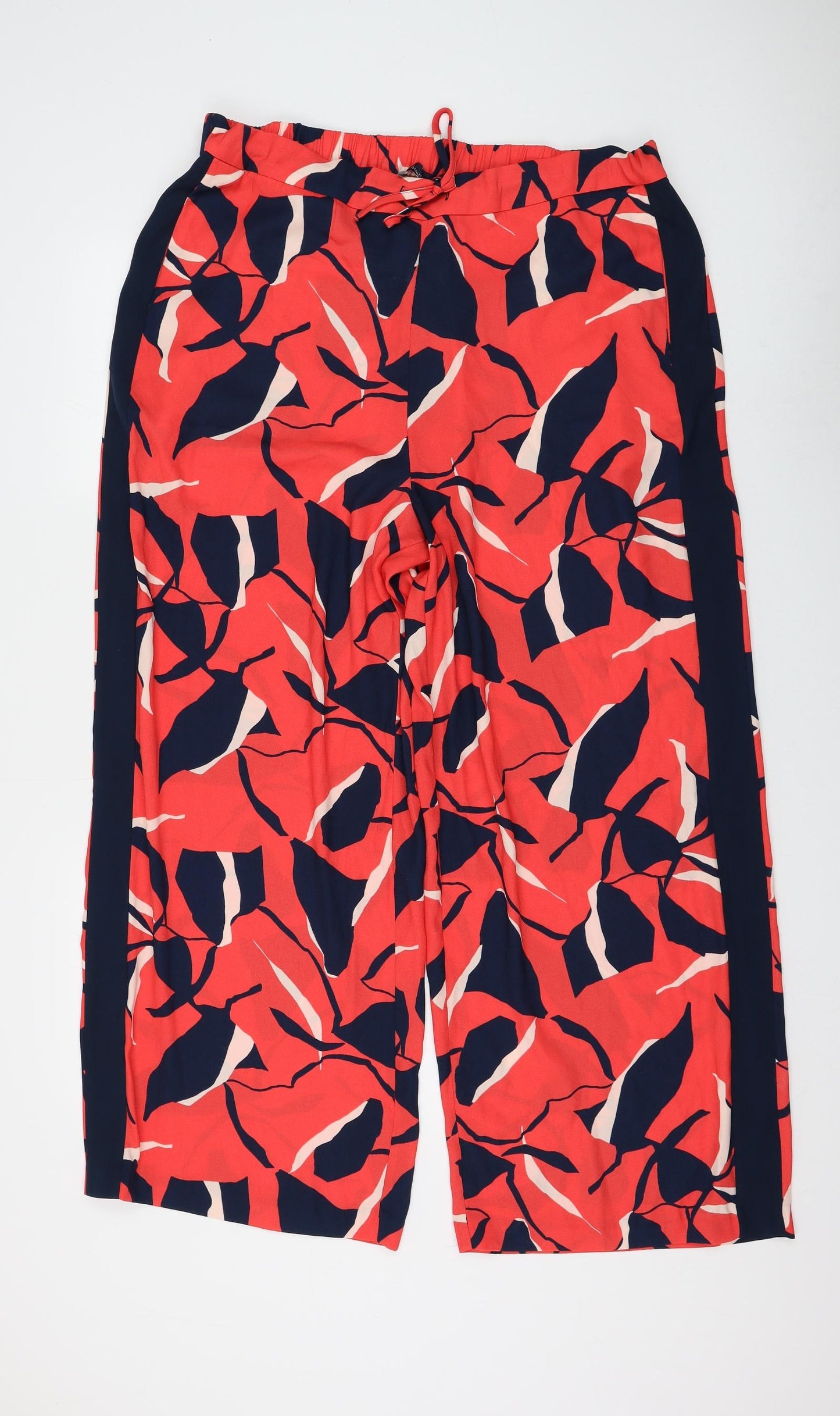 Marks and Spencer Womens Multicoloured Floral Viscose Trousers Size 20 L28 in Regular Drawstring
