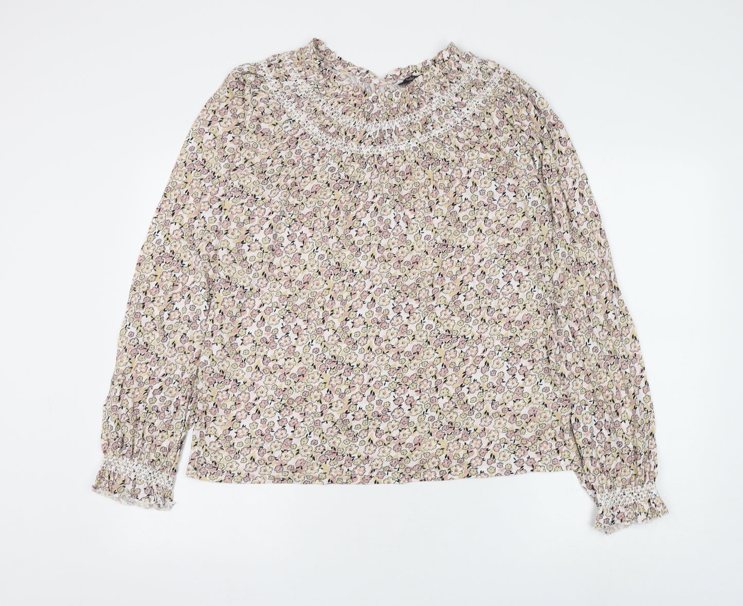 Marks and Spencer Womens Multicoloured Floral Cotton Basic Blouse Size 10 Round Neck