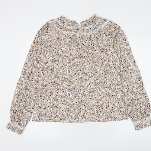 Marks and Spencer Womens Multicoloured Floral Cotton Basic Blouse Size 10 Round Neck