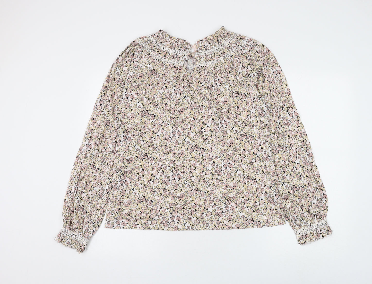 Marks and Spencer Womens Multicoloured Floral Cotton Basic Blouse Size 10 Round Neck