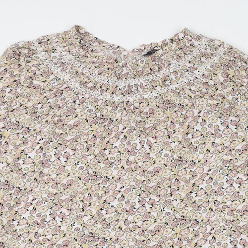 Marks and Spencer Womens Multicoloured Floral Cotton Basic Blouse Size 10 Round Neck