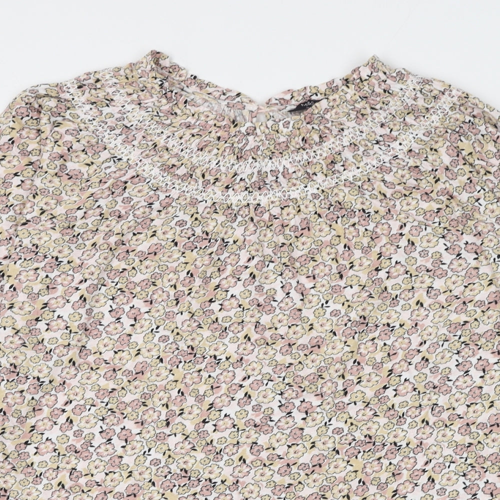 Marks and Spencer Womens Multicoloured Floral Cotton Basic Blouse Size 10 Round Neck
