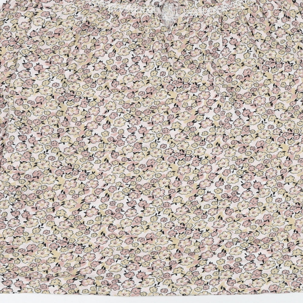 Marks and Spencer Womens Multicoloured Floral Cotton Basic Blouse Size 10 Round Neck