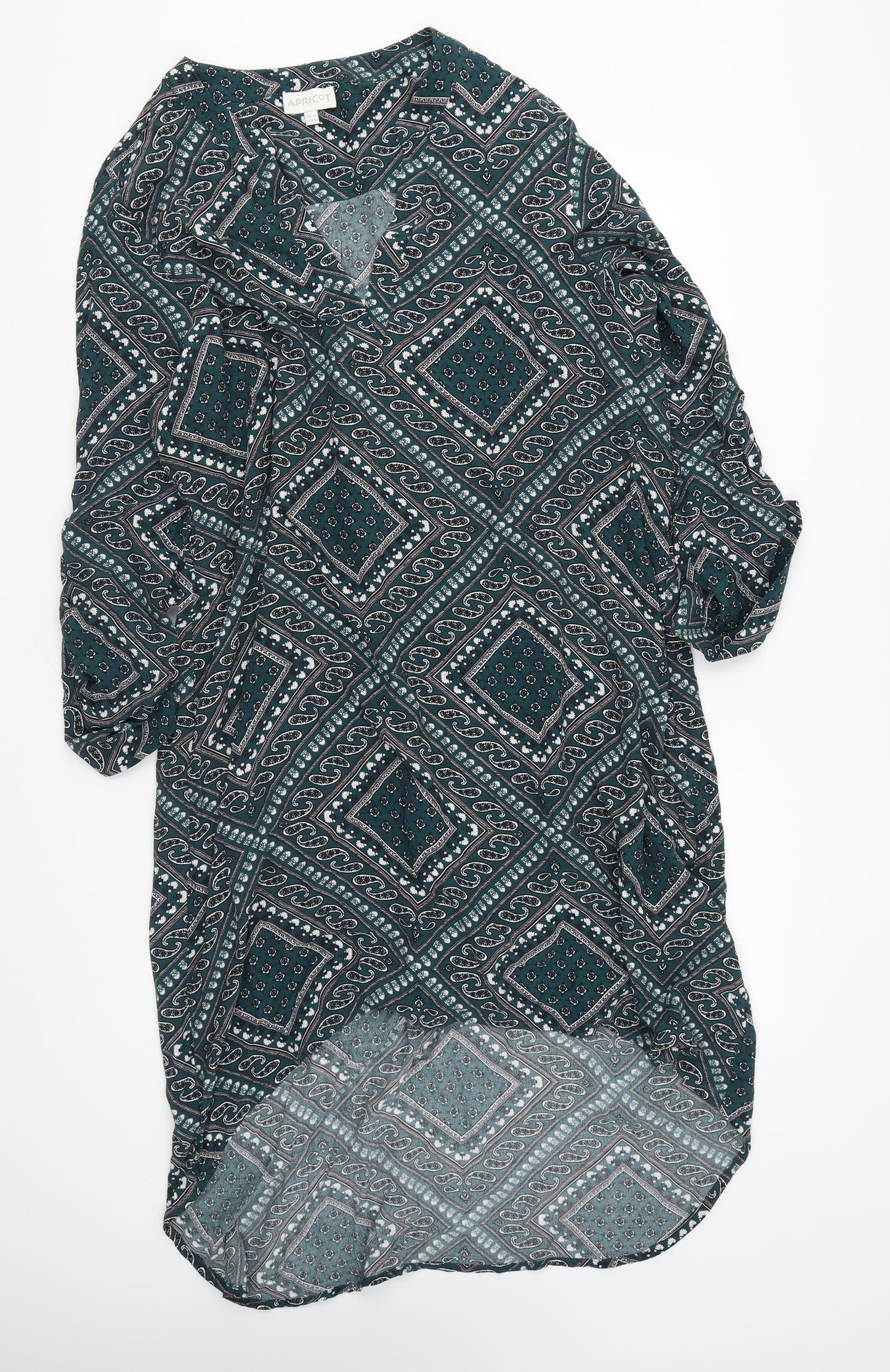 Apricot Womens Green Geometric Viscose Shift Size 16 V-Neck Pullover