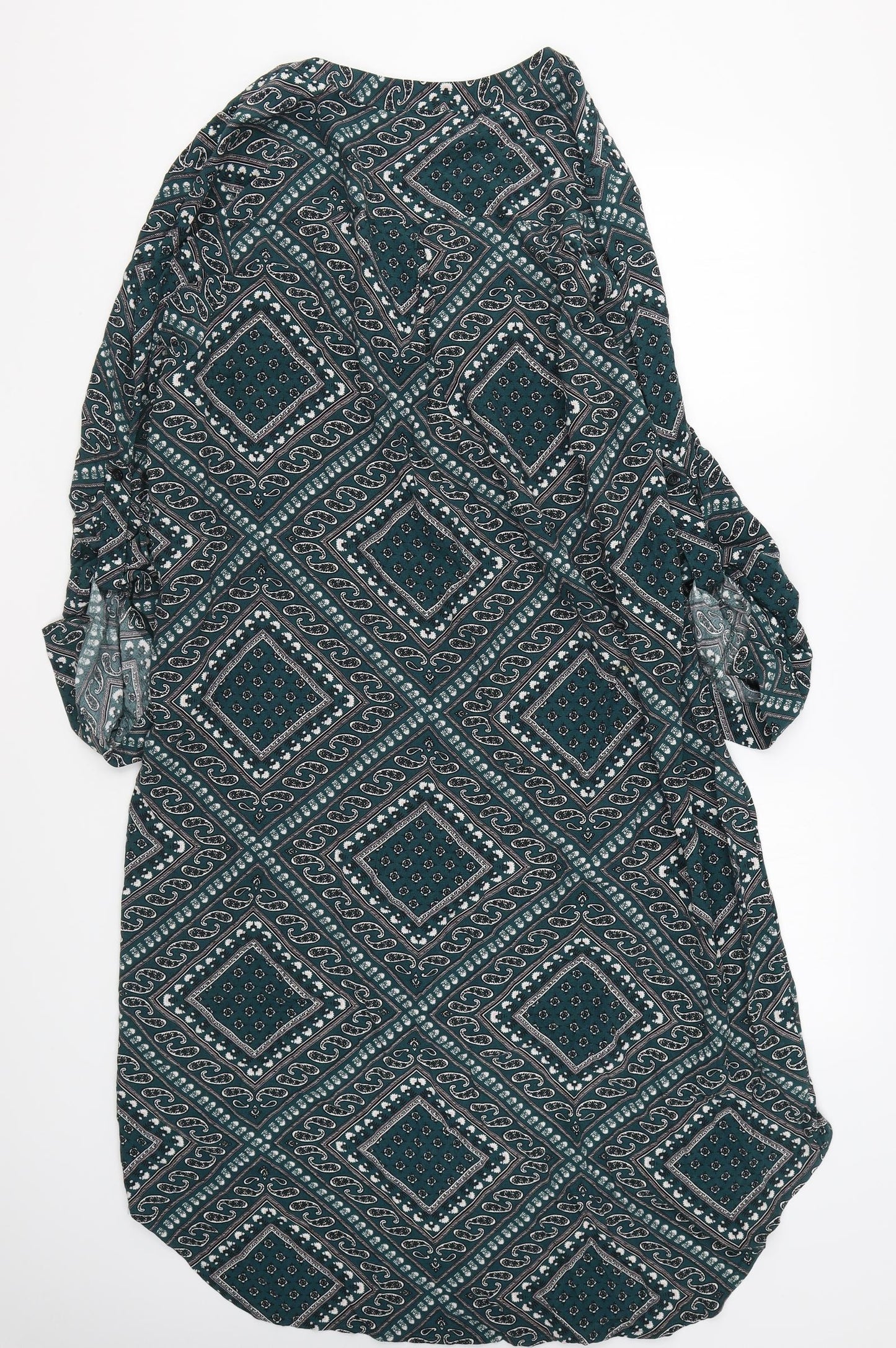 Apricot Womens Green Geometric Viscose Shift Size 16 V-Neck Pullover