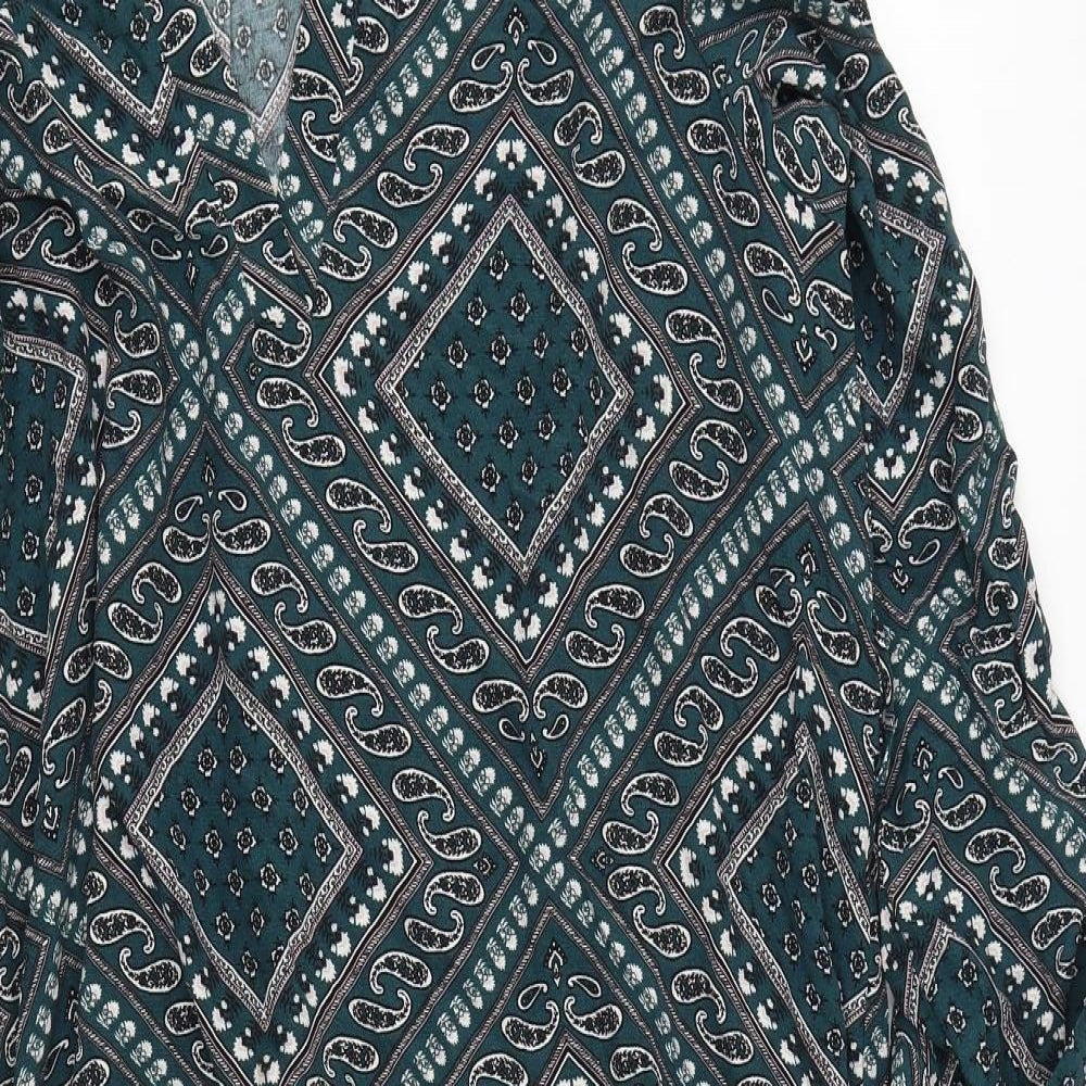 Apricot Womens Green Geometric Viscose Shift Size 16 V-Neck Pullover