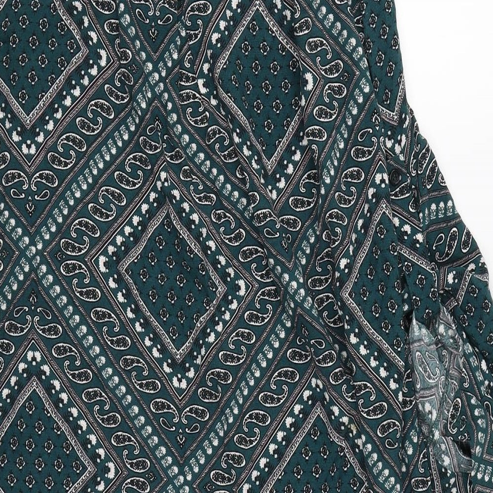 Apricot Womens Green Geometric Viscose Shift Size 16 V-Neck Pullover