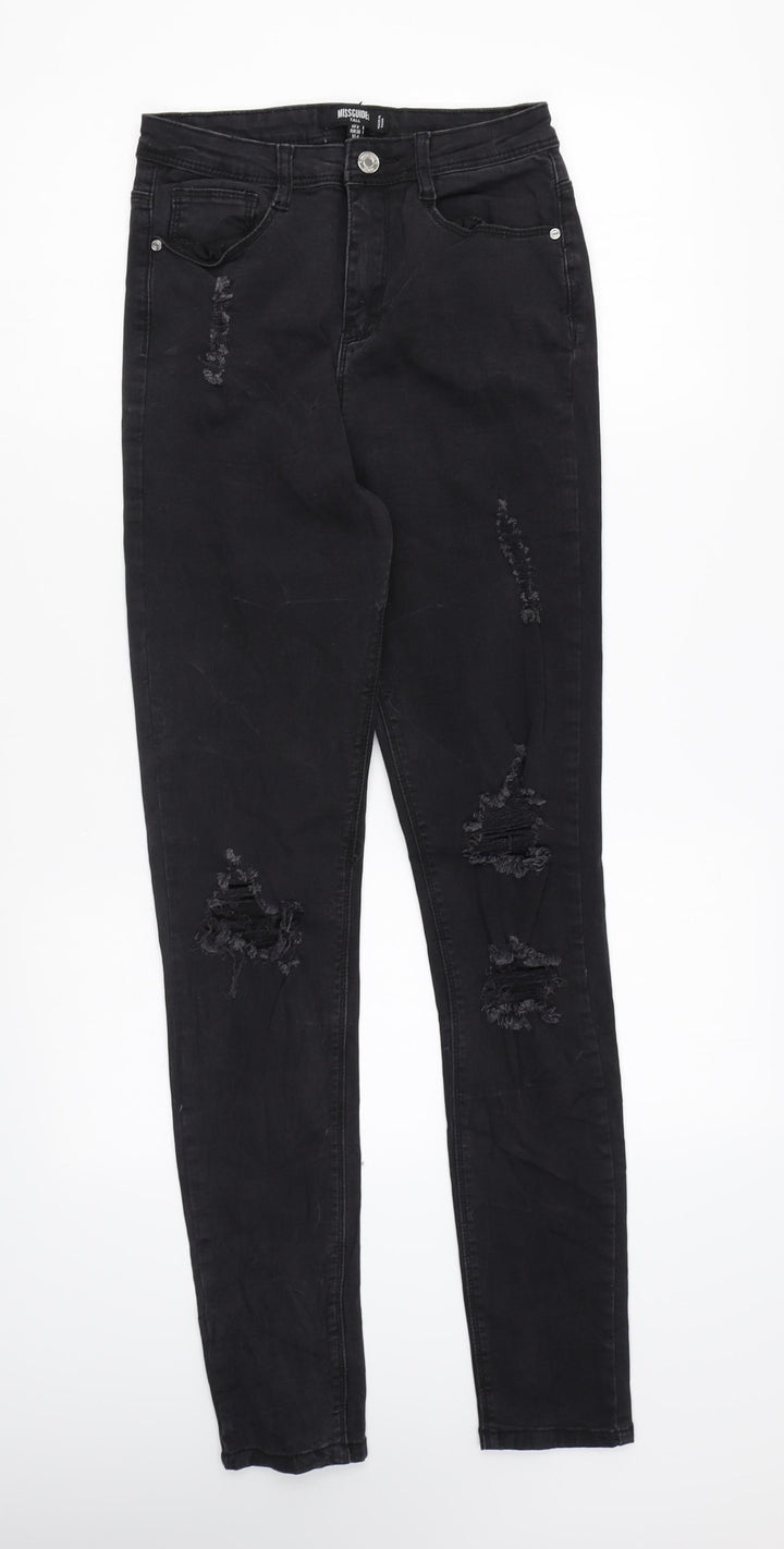 Missguided Womens Black Cotton Skinny Jeans Size 8 L28 in Regular Zip