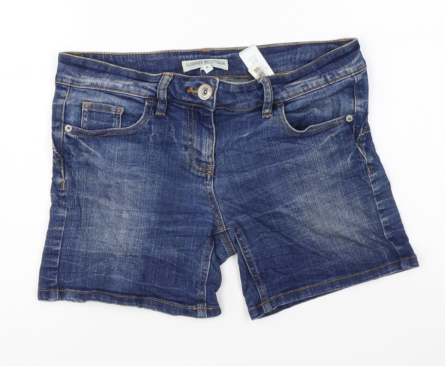 NEXT Womens Blue Cotton Hot Pants Shorts Size 8 L4 in Regular Zip