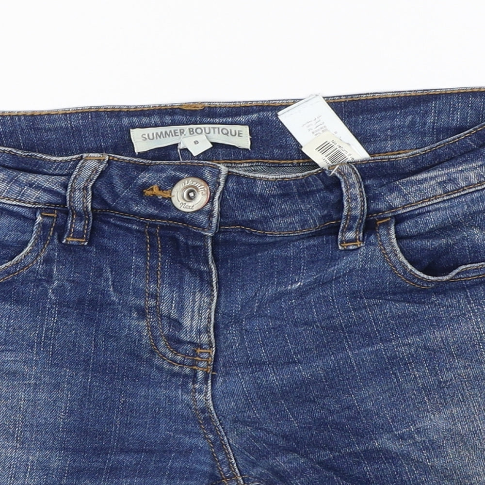 NEXT Womens Blue Cotton Hot Pants Shorts Size 8 L4 in Regular Zip