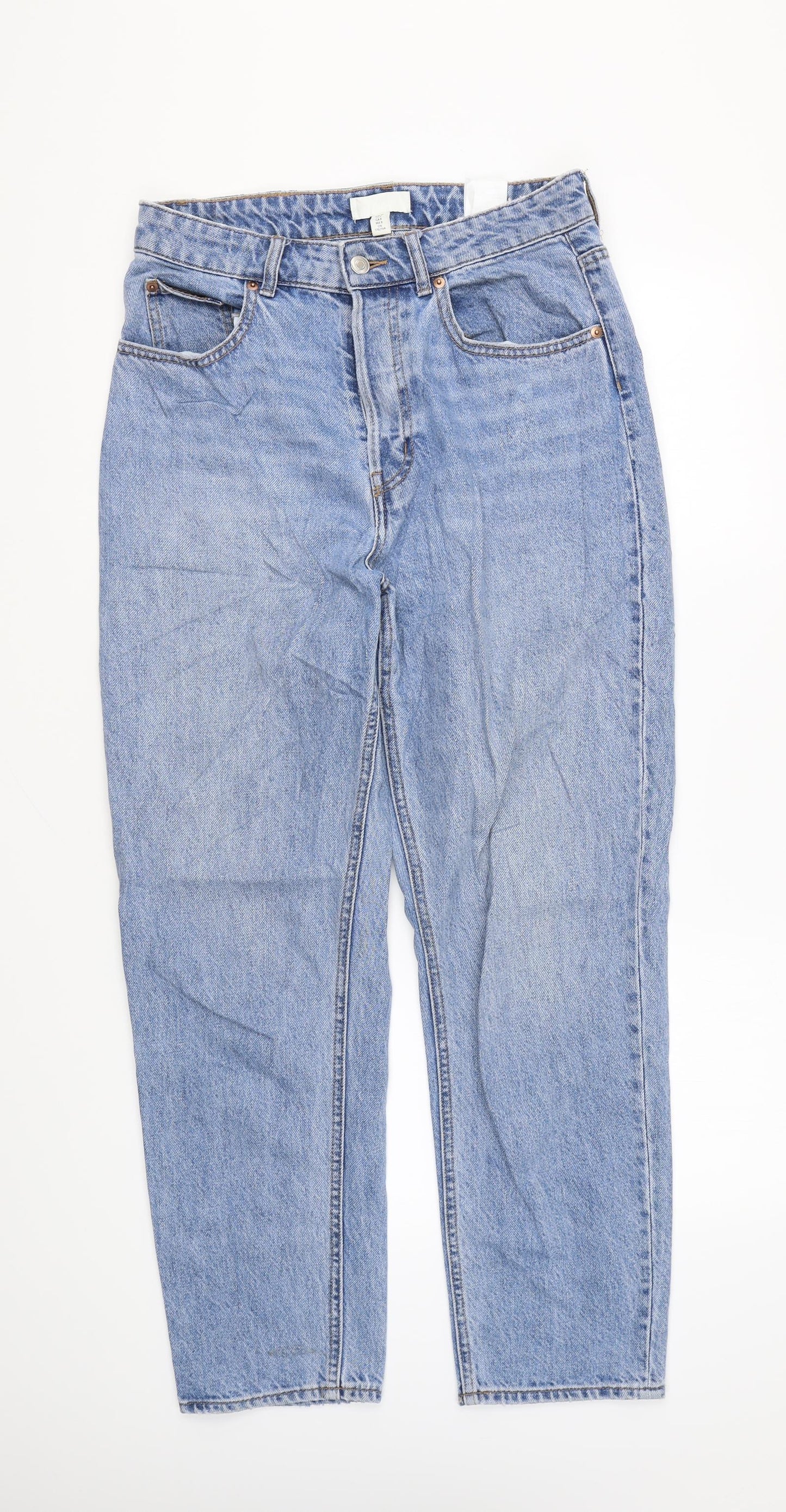 H&M Womens Blue Cotton Straight Jeans Size 12 L26 in Regular Zip