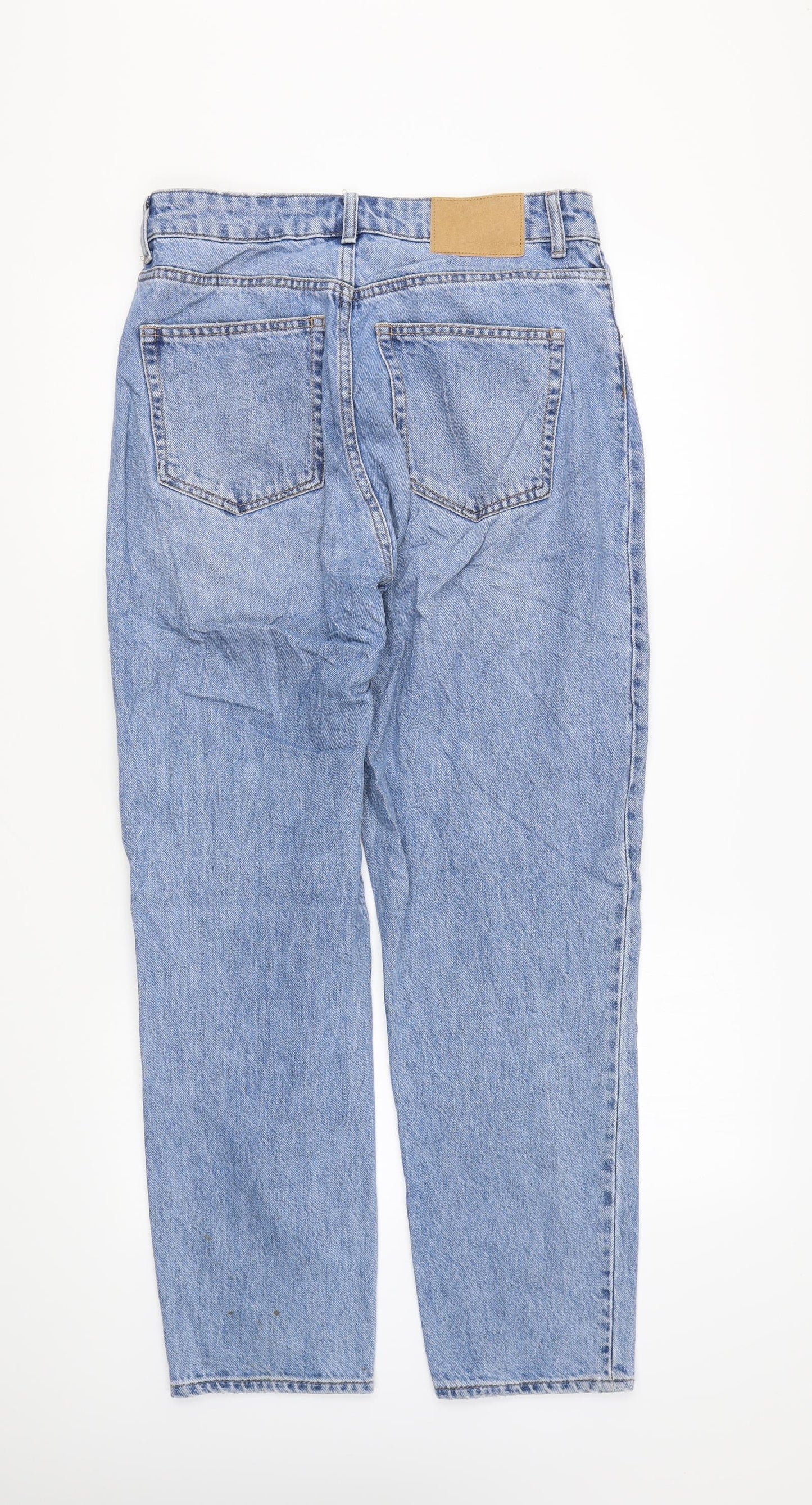 H&M Womens Blue Cotton Straight Jeans Size 12 L26 in Regular Zip