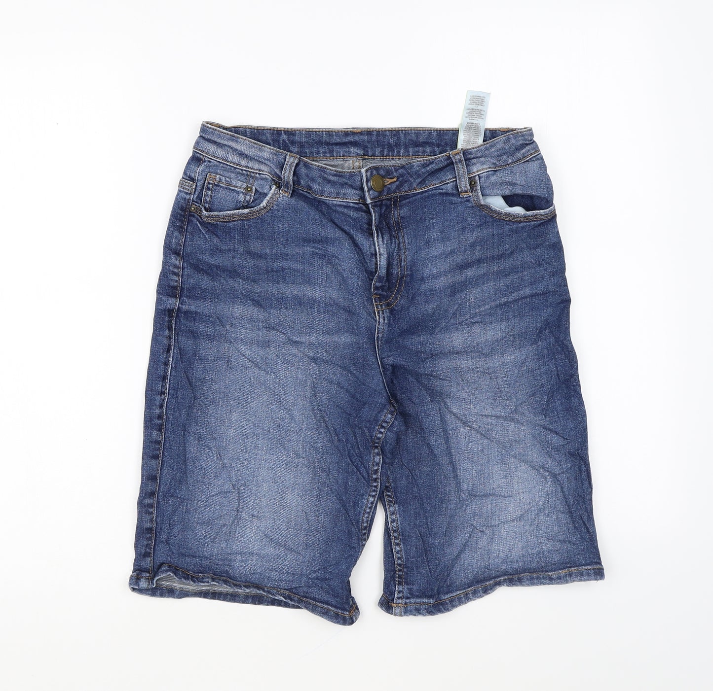 Marks and Spencer Womens Blue Cotton Chino Shorts Size 10 L9 in Regular Zip