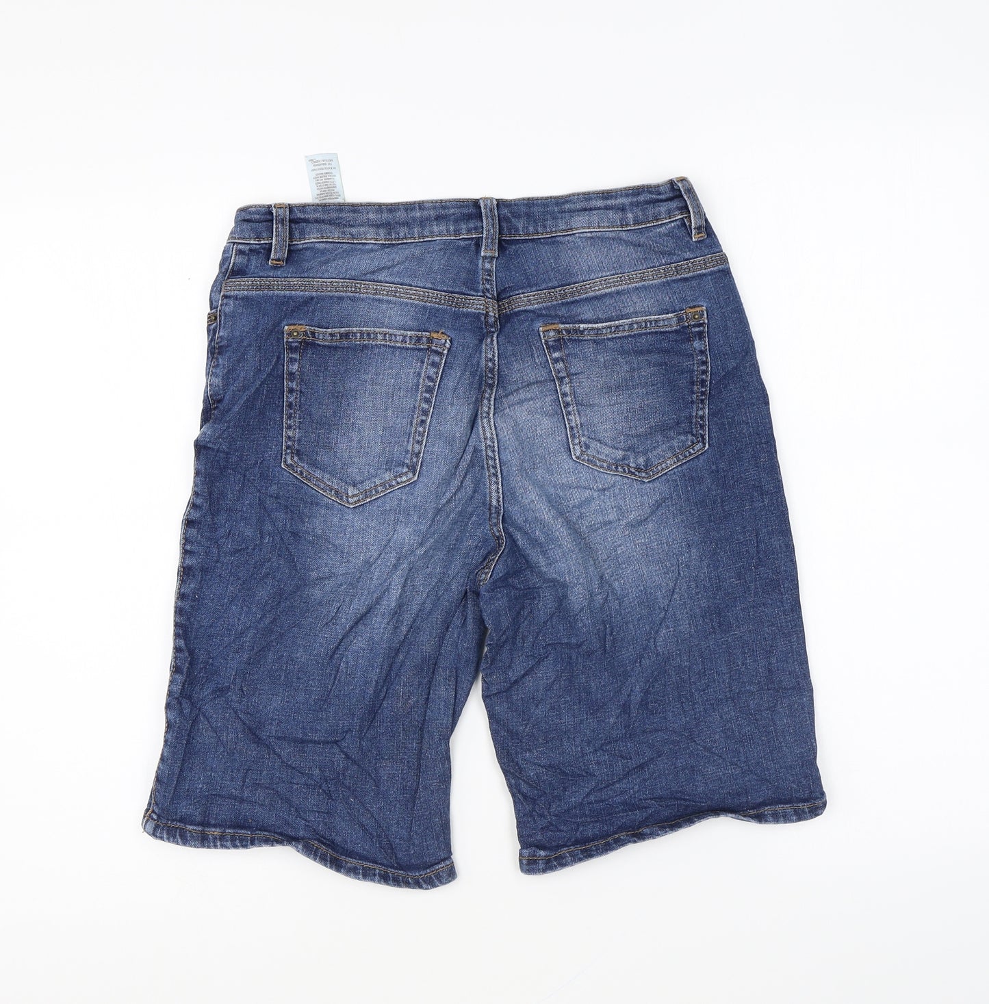 Marks and Spencer Womens Blue Cotton Chino Shorts Size 10 L9 in Regular Zip