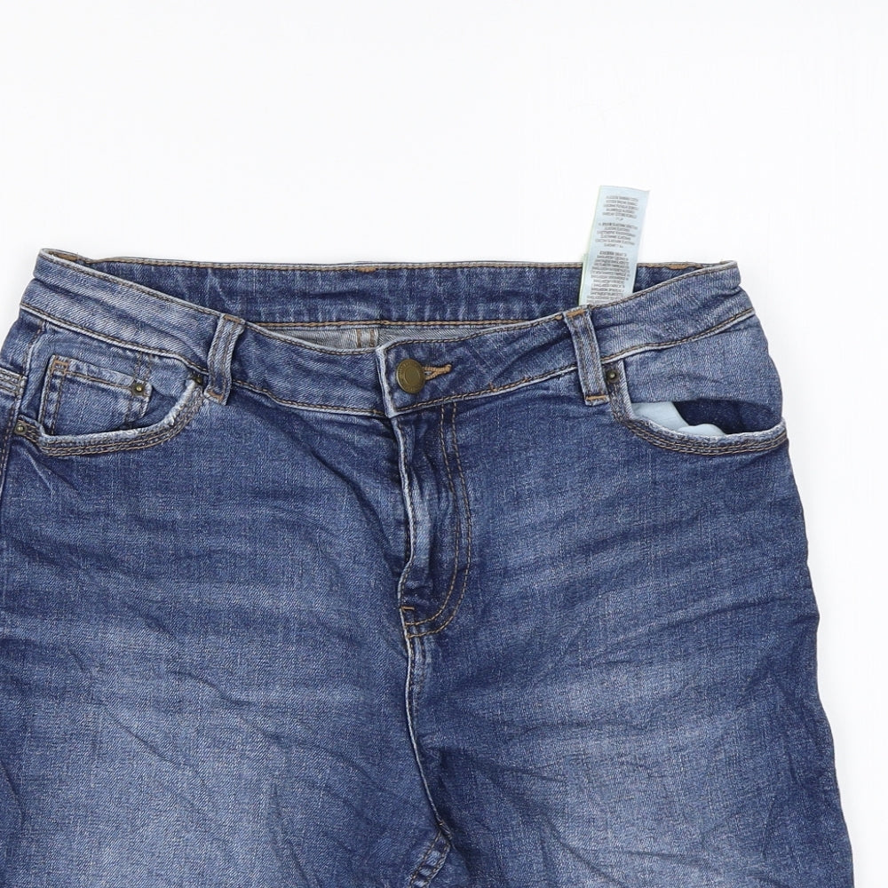 Marks and Spencer Womens Blue Cotton Chino Shorts Size 10 L9 in Regular Zip