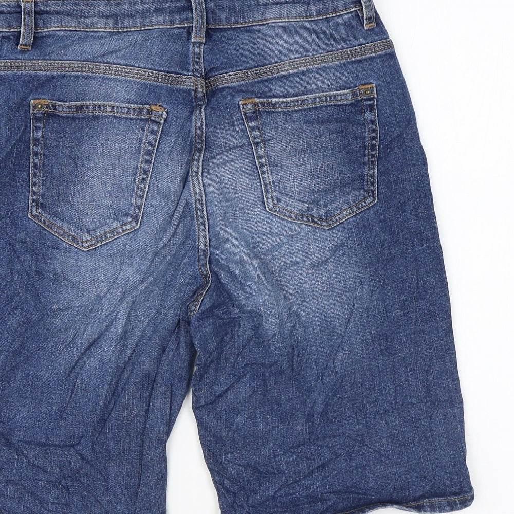 Marks and Spencer Womens Blue Cotton Chino Shorts Size 10 L9 in Regular Zip