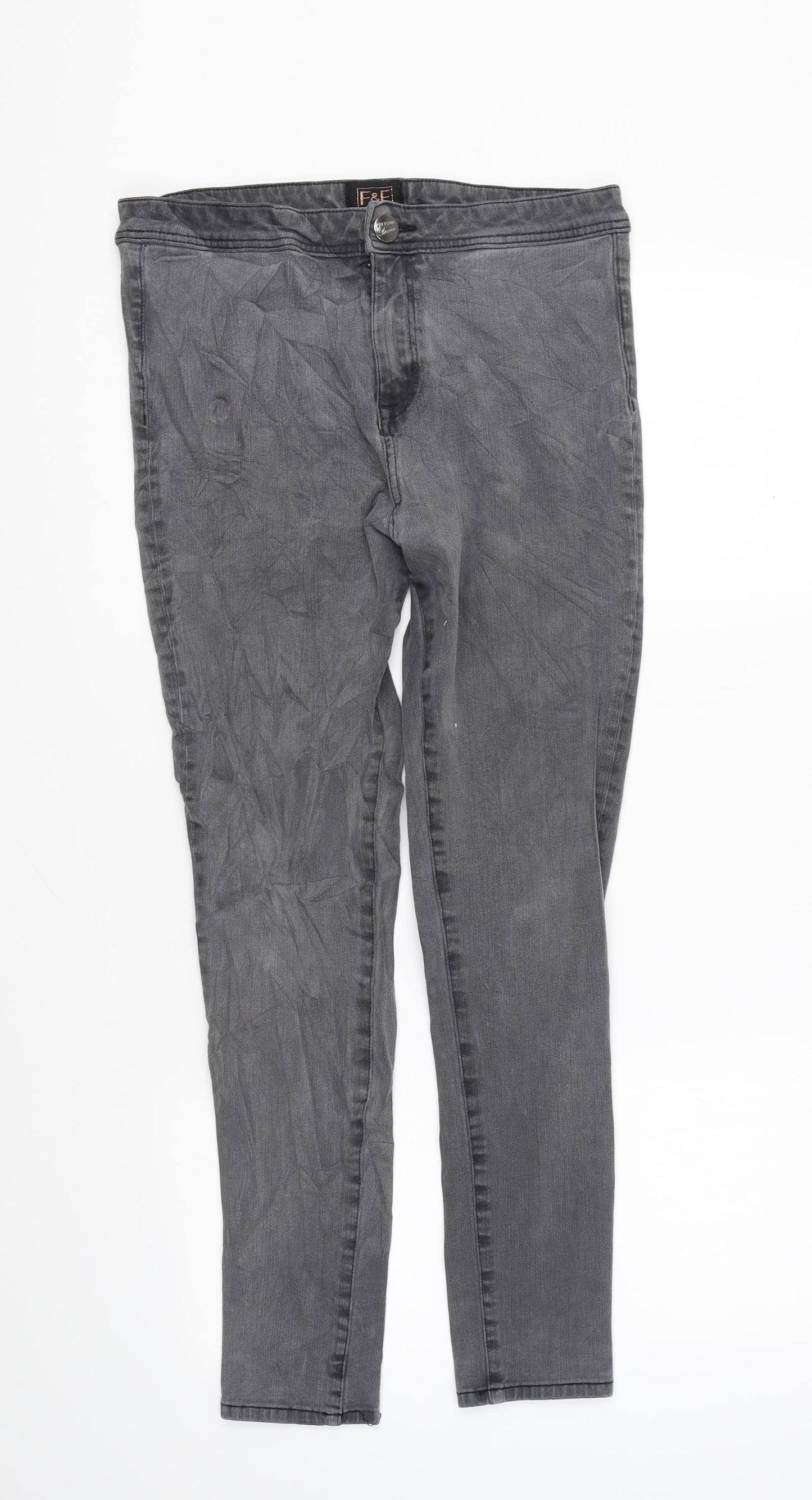 F&F Womens Grey Polyester Skinny Jeans Size 14 L25 in Regular Zip