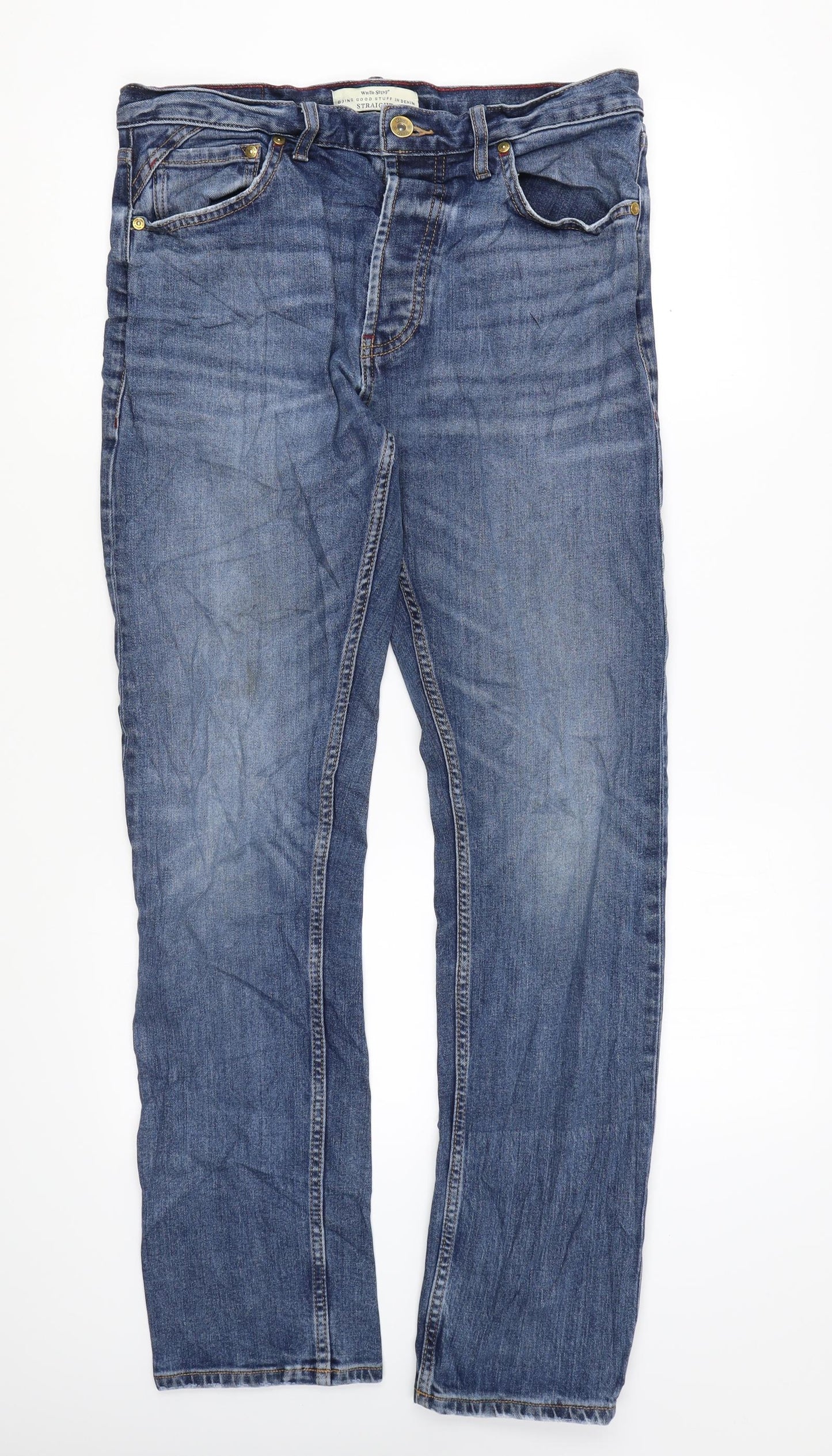 White Stuff Womens Blue Cotton Straight Jeans Size 32 in L30 in Regular Zip