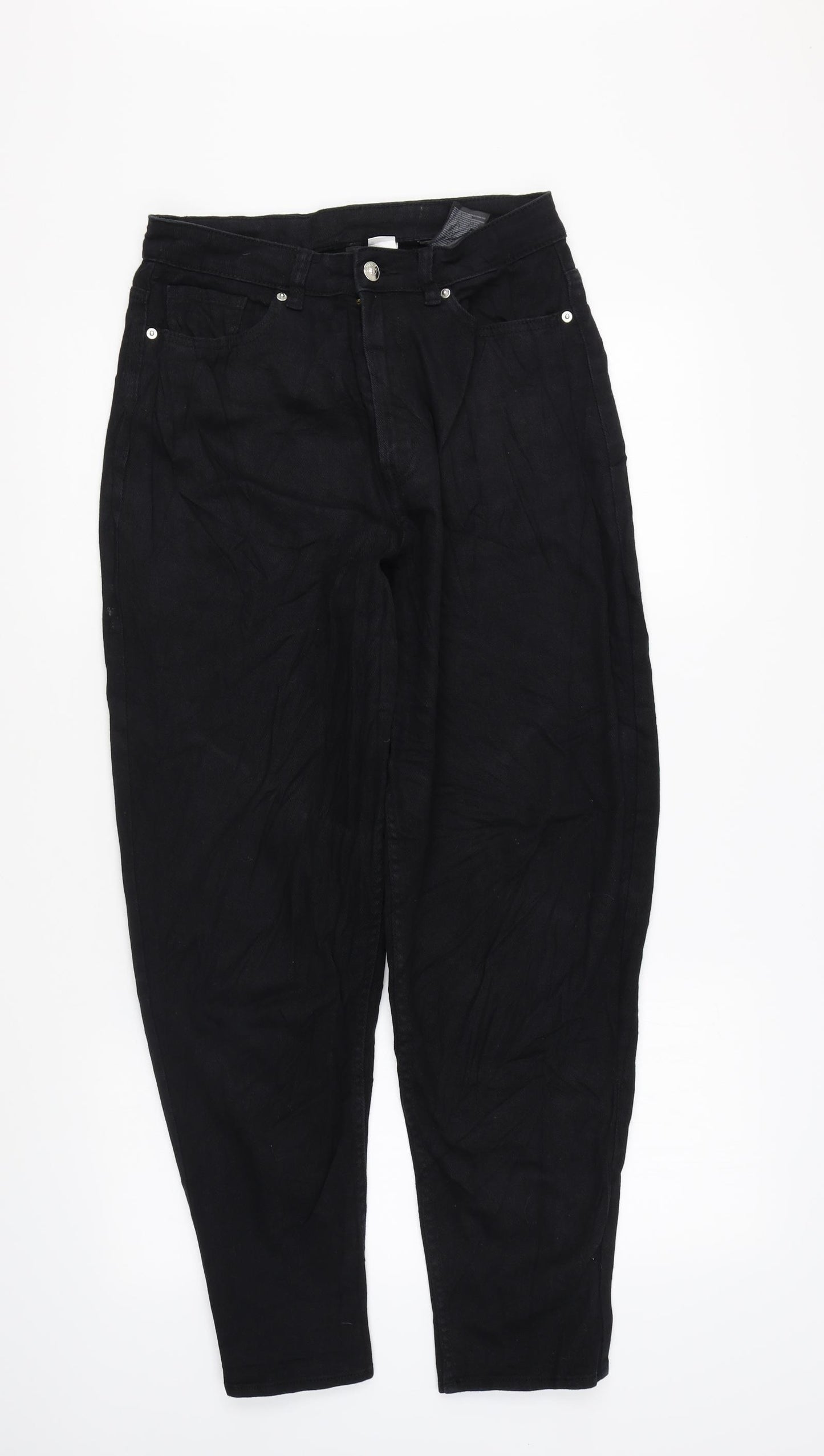 H&M Womens Black Cotton Mom Jeans Size 10 L28 in Regular Zip