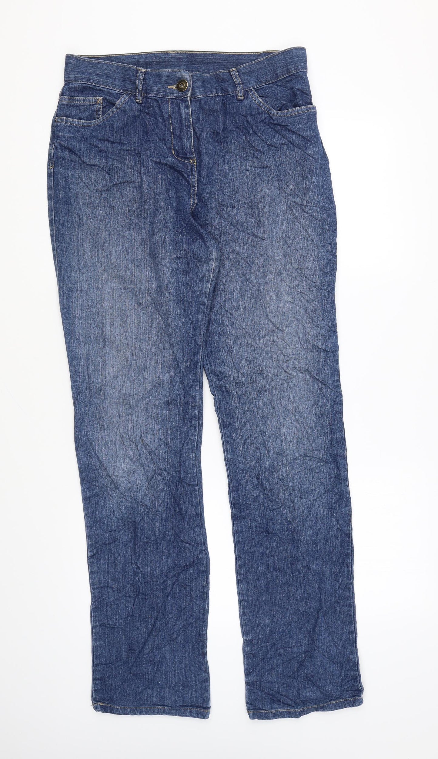 Marks and Spencer Womens Blue Cotton Straight Jeans Size 12 L30 in Regular Zip