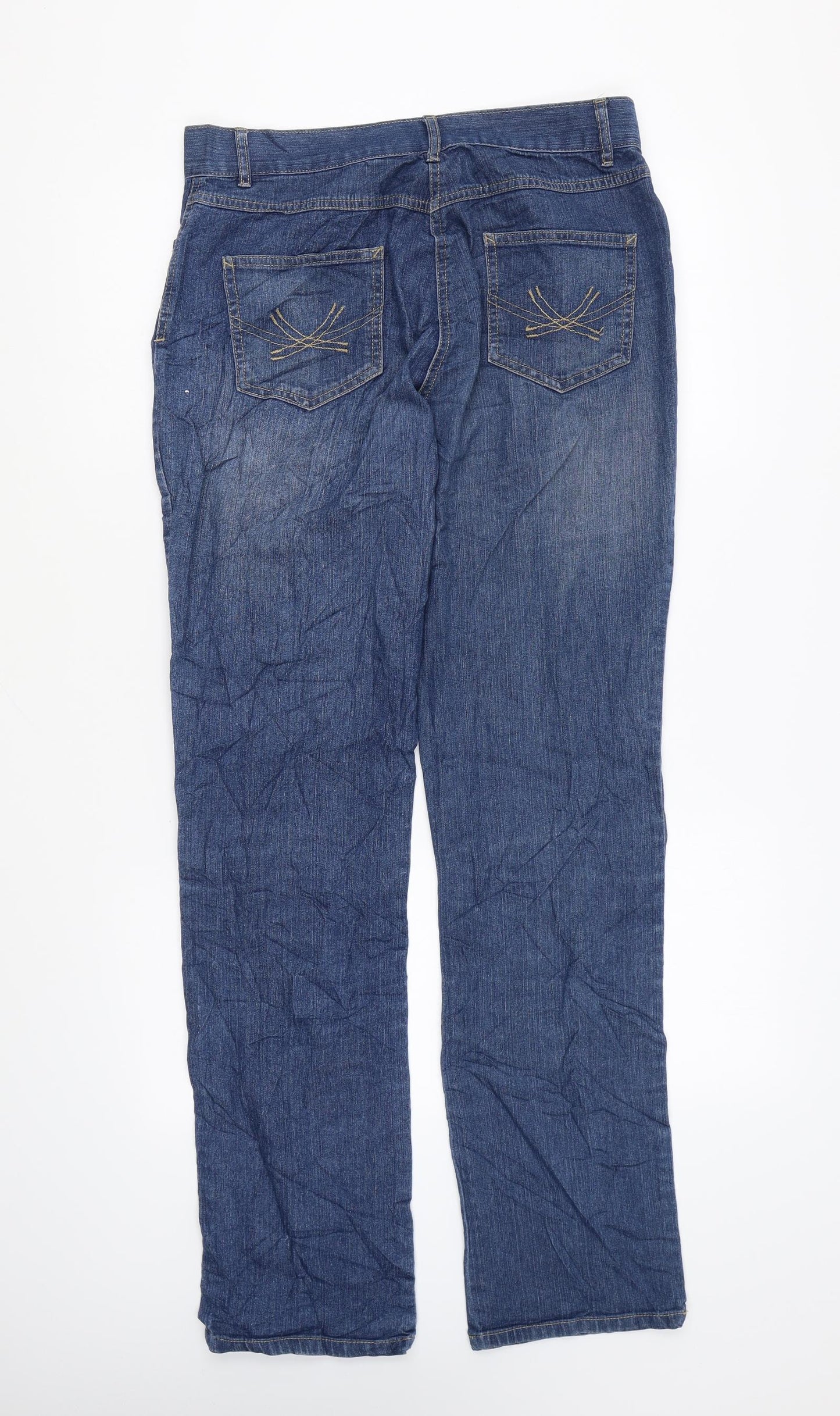 Marks and Spencer Womens Blue Cotton Straight Jeans Size 12 L30 in Regular Zip