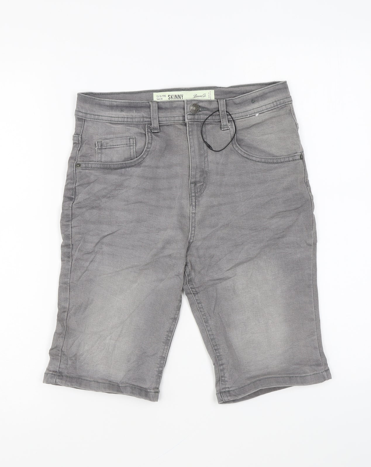 Denim & Co. Boys Grey Cotton Chino Shorts Size 13-14 Years Regular Zip