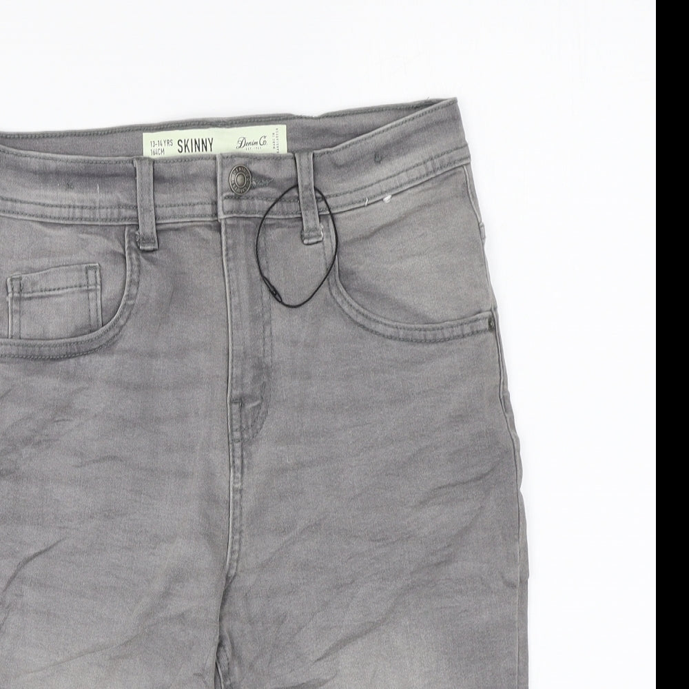 Denim & Co. Boys Grey Cotton Chino Shorts Size 13-14 Years Regular Zip