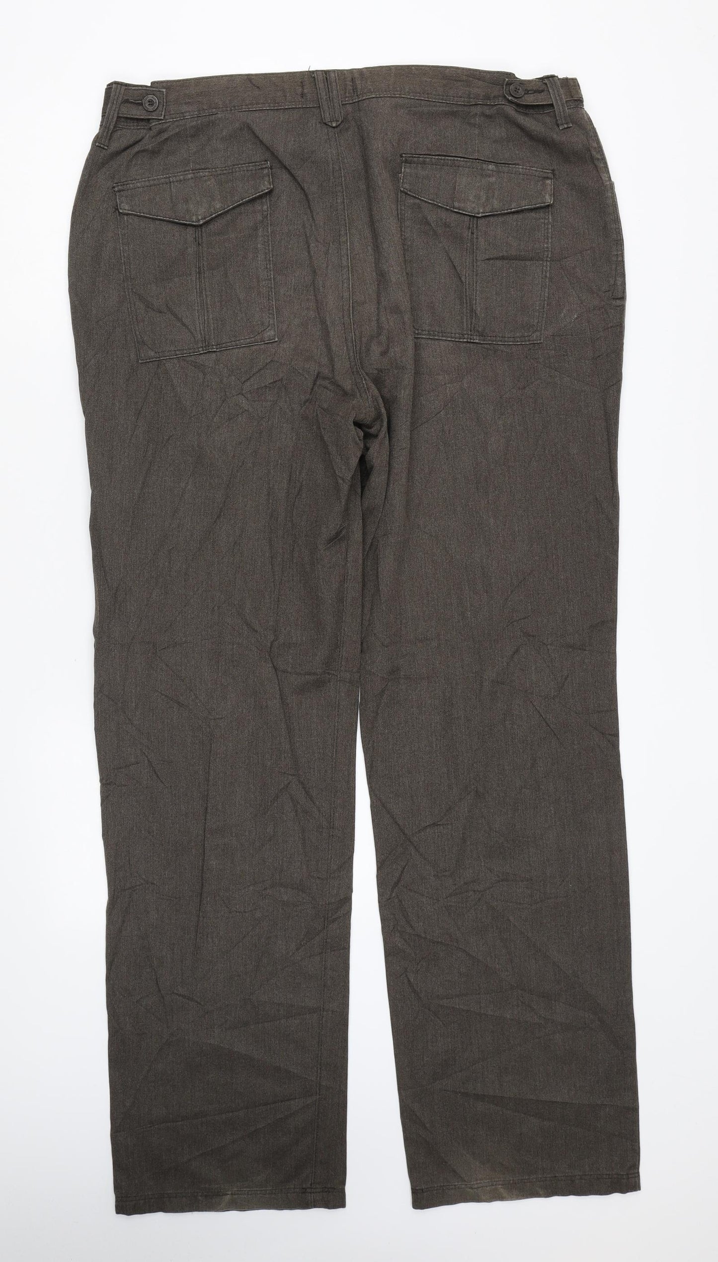 Marks and Spencer Mens Brown Cotton Trousers Size 38 in L33 in Regular Button