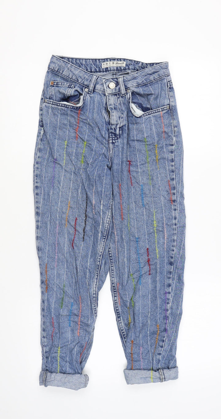 Denim & Co. Womens Blue Striped Cotton Mom Jeans Size 6 L21 in Regular Zip