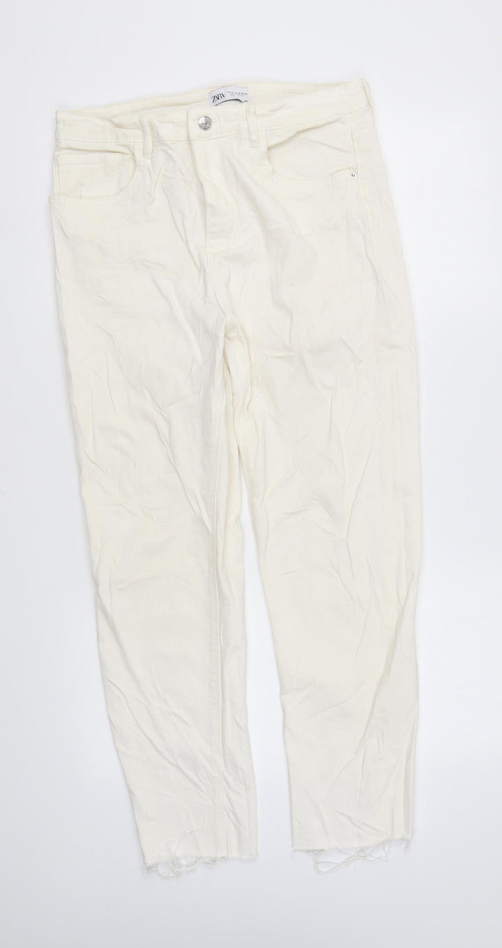 Zara Womens Ivory Cotton Skinny Jeans Size 10 L25 in Regular Zip