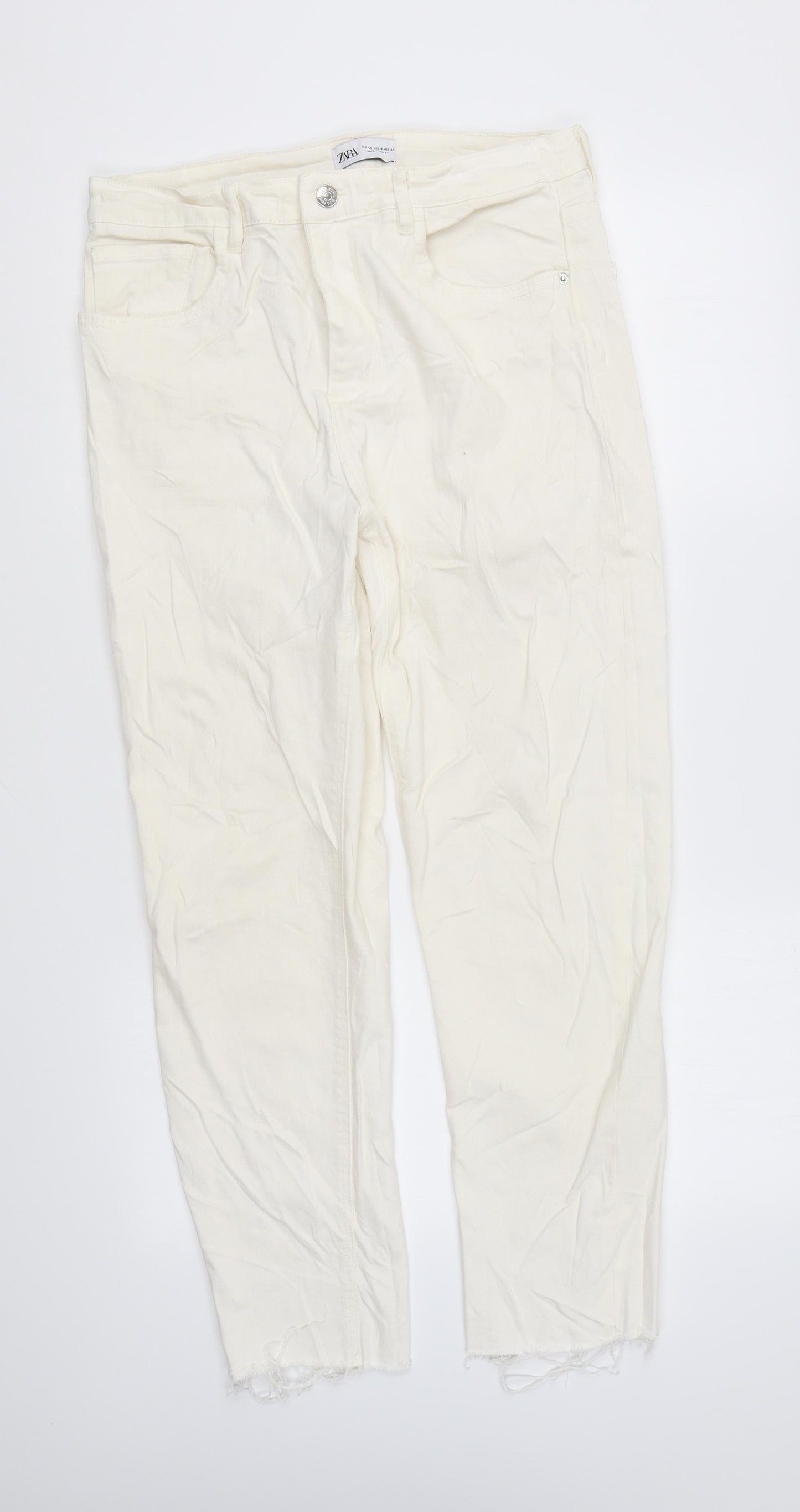 Zara Womens Ivory Cotton Skinny Jeans Size 10 L25 in Regular Zip