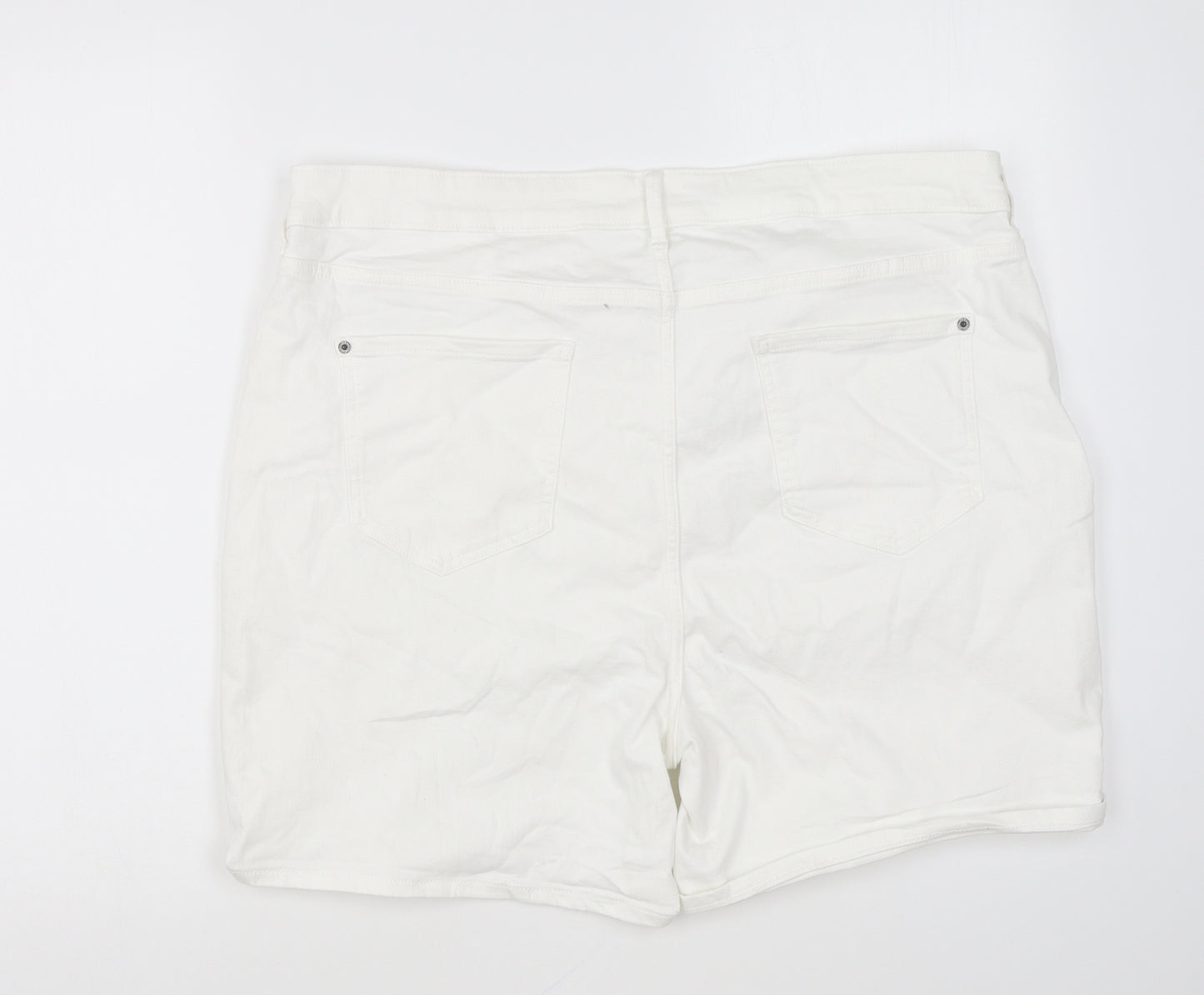 Marks and Spencer Womens White Cotton Hot Pants Shorts Size 20 L5 in Regular Zip