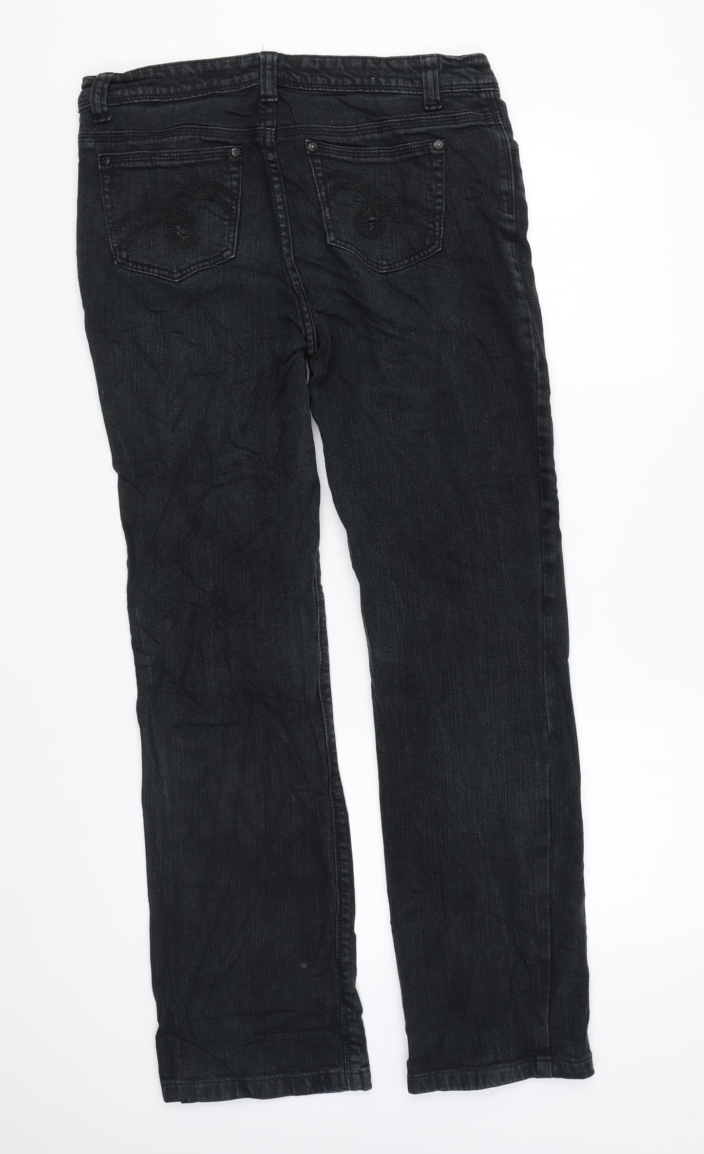 Hula Womens Black Cotton Bootcut Jeans Size 12 L29 in Regular Zip