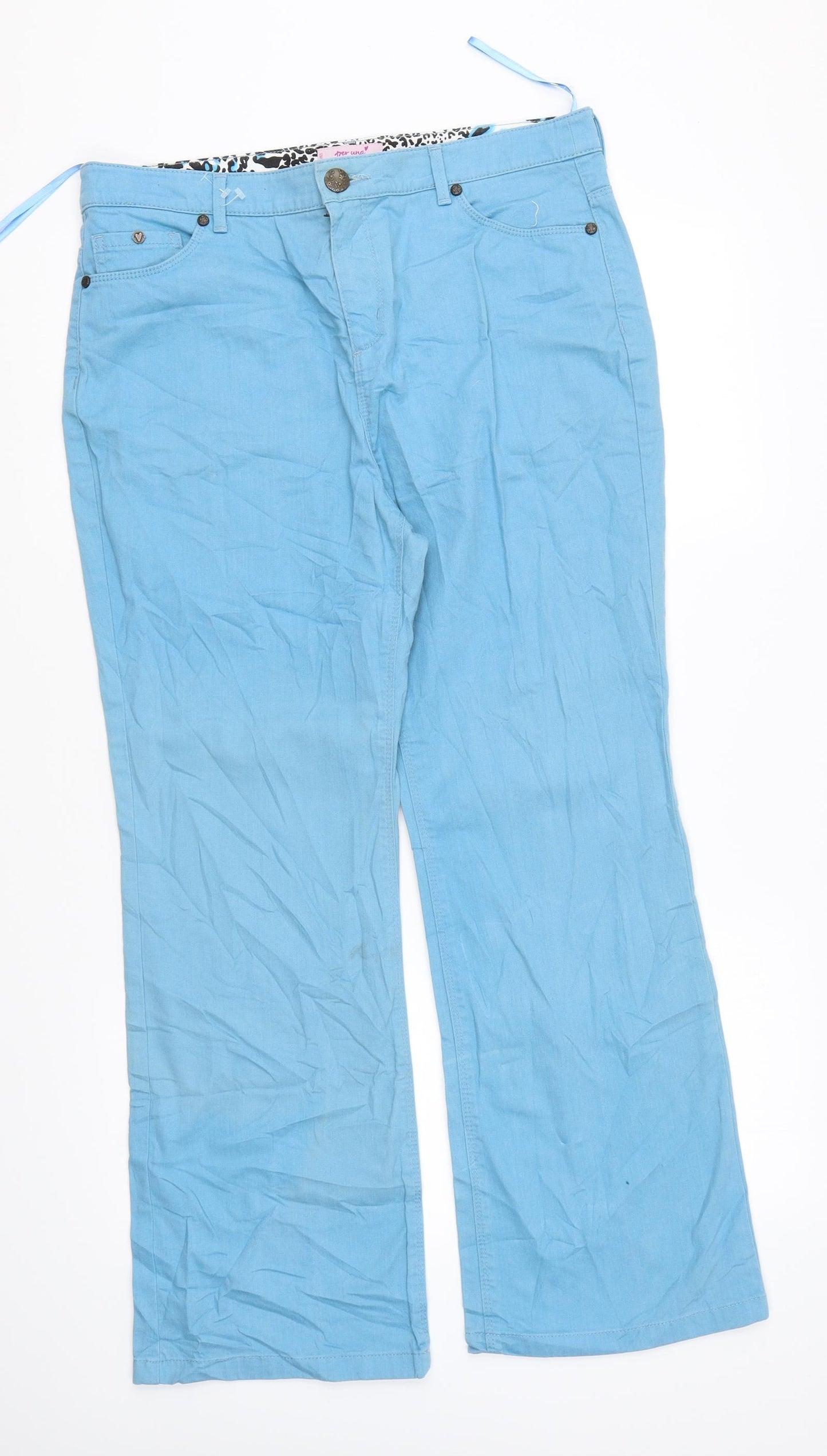 Per Una Womens Blue Cotton Wide-Leg Jeans Size 14 L37 in Regular Zip