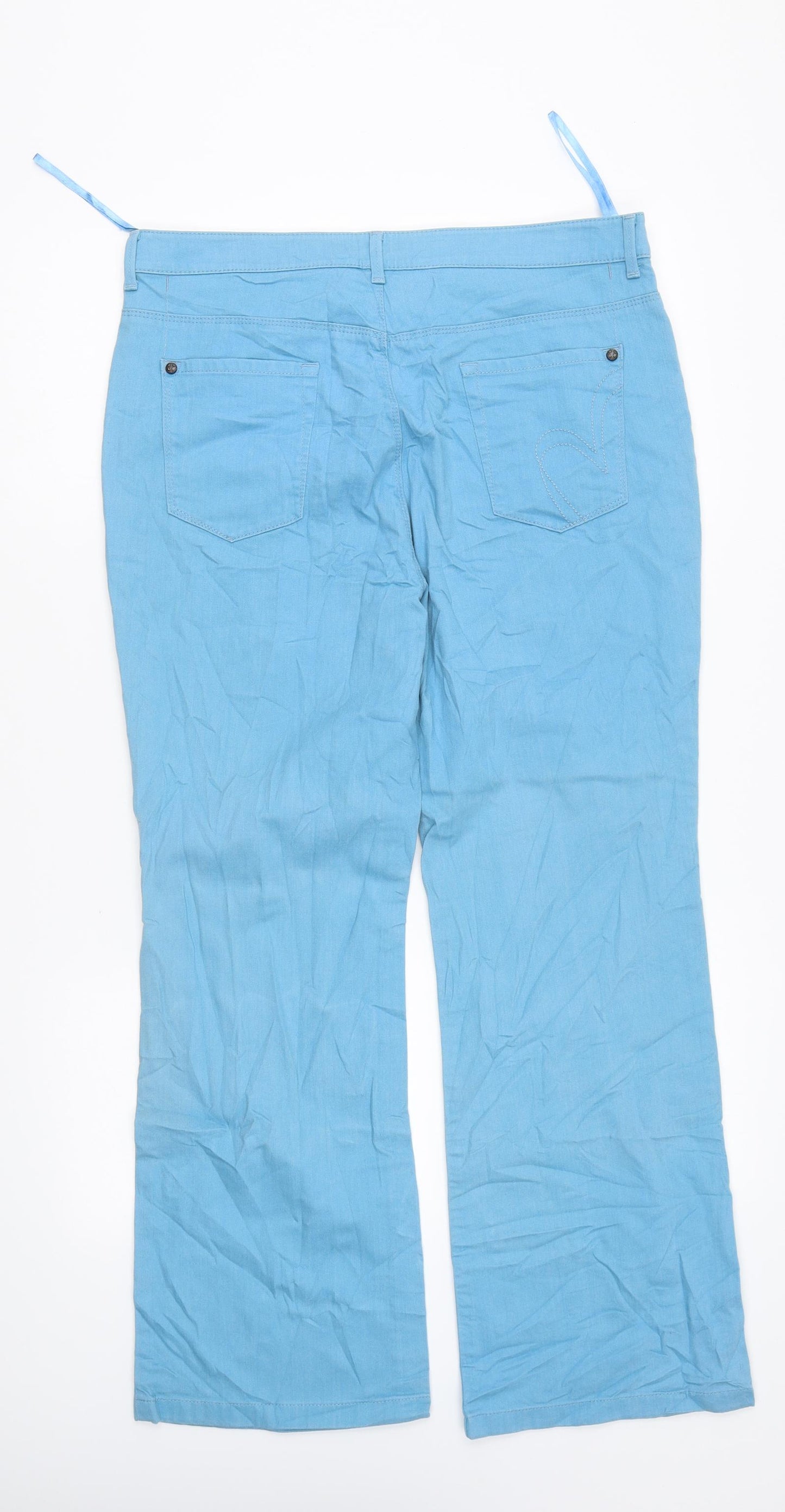 Per Una Womens Blue Cotton Wide-Leg Jeans Size 14 L37 in Regular Zip