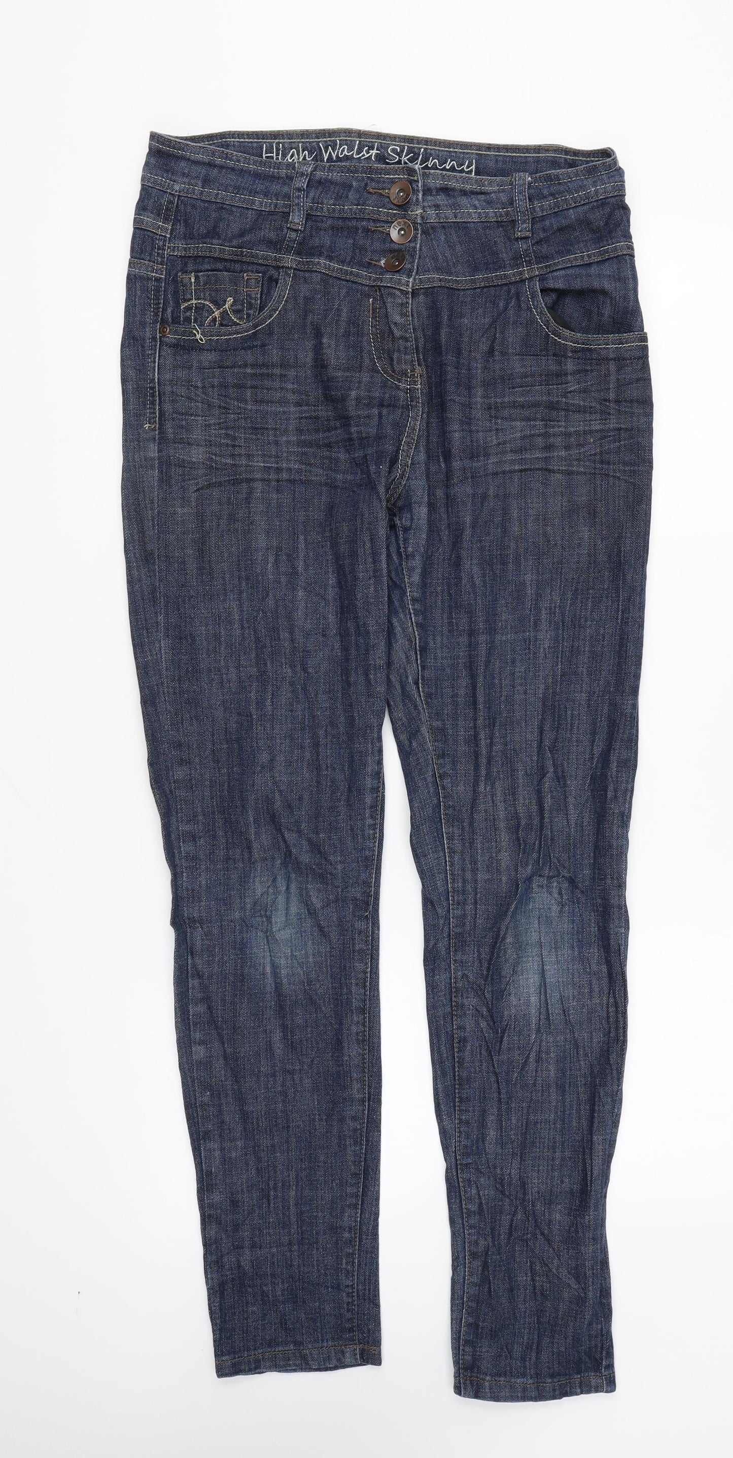 NEXT Womens Blue Cotton Skinny Jeans Size 12 L28 in Regular Zip