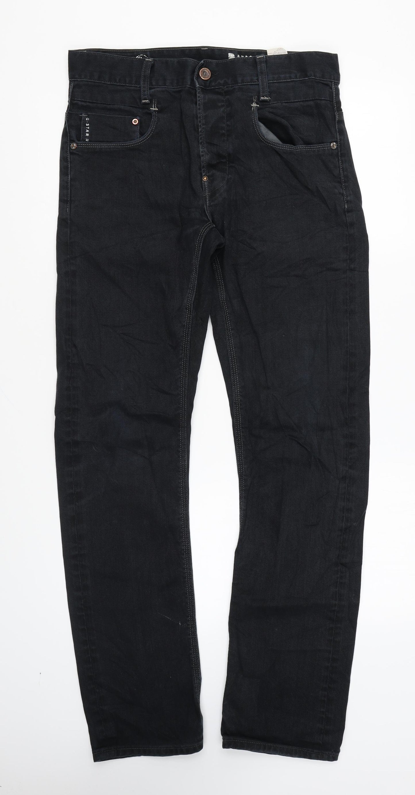 G-Star Mens Black Cotton Straight Jeans Size 32 in L34 in Regular Zip