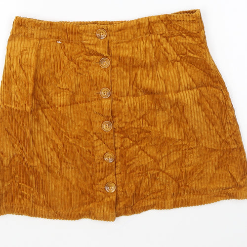 FOREVER 21 Womens Yellow Cotton Mini Skirt Size S Button